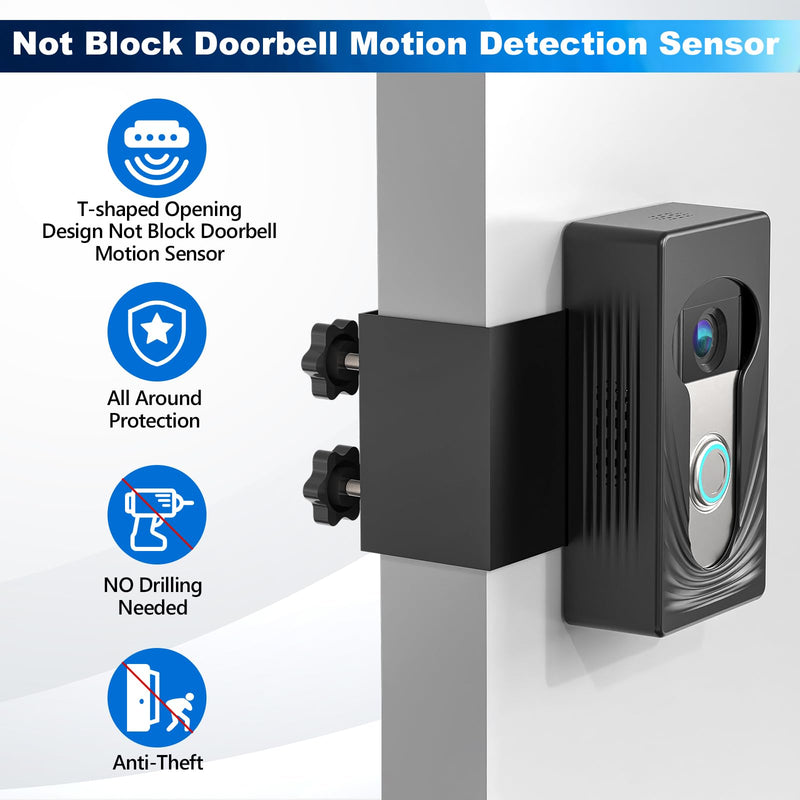 Wireless Video Doorbell Mount for Ring/Blink/Eufy, Compatible with Ring 4/3/2/1, No Drill Anti Theft Camera Mount, Camera Holder with Double Screw Fixing, Black (Not Include Doorbell) - NewNest Australia