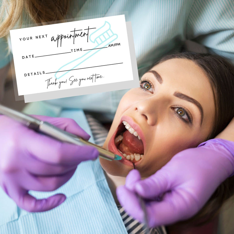 Dental Appointment Reminder Cards | 50 Pack | Teeth Whitening, Dental Office, Client Reminder, Patients, Pediatric Dentist, Orthodontics, Bulk 2x3.5” Minimalist Teal Toothbrush