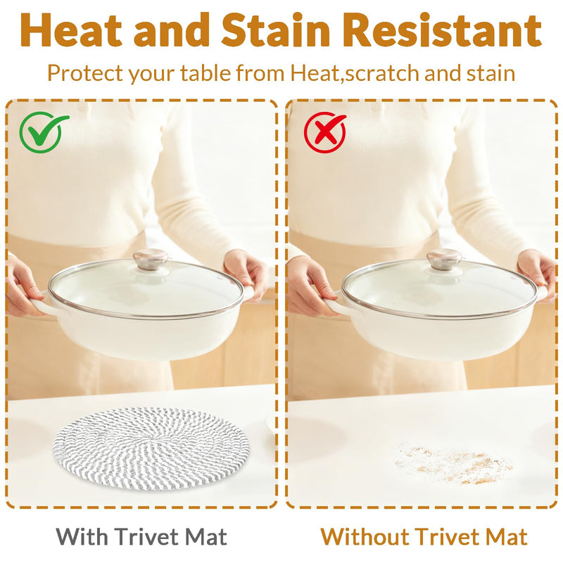 6Pcs Trivets for Hot Dishes - Hot Pads Cotton Rope Pot Holders for Kitchen Gray Pan Protectors for Stacking 10 Inch