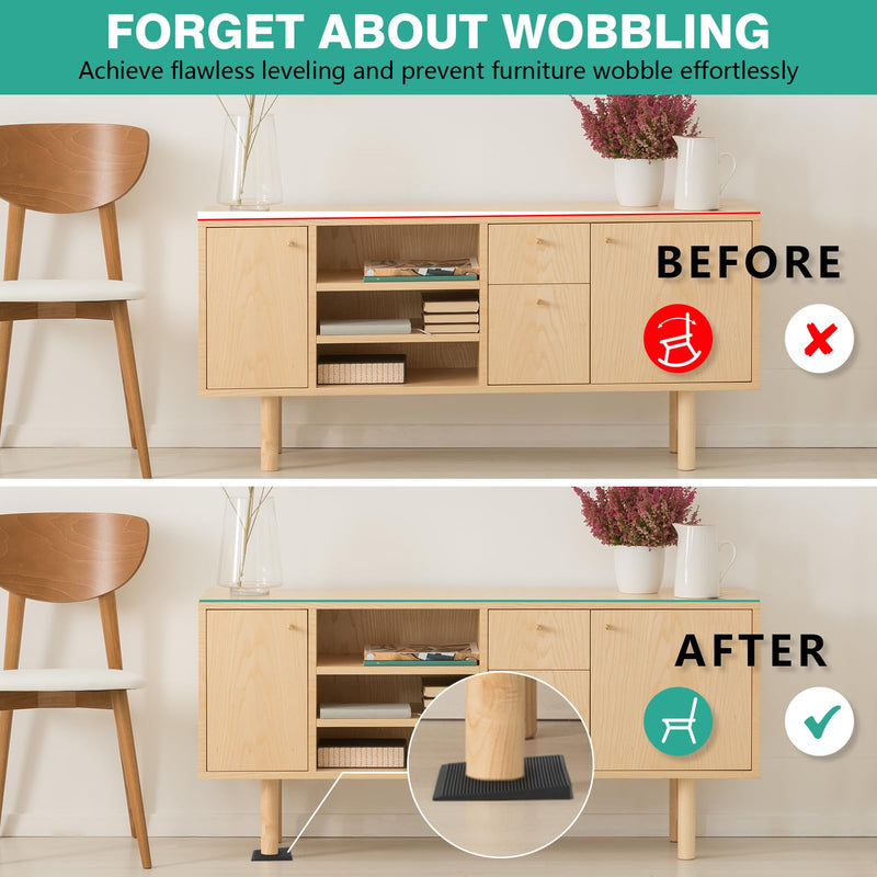 Furniture Leveler 12pcs Kit Size Variety | Multi-Purpose Rubber Shim for Leveling Feet Stable | Anti-Wobble Pad for Uneven Table, Dresser Leg, Toliet and More Furniture | Prevent from Wobbling 2.0*1.2*0.25inch Black-12pcs