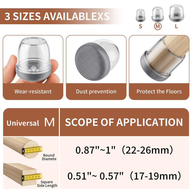 Ezprotekt 24 Pcs Chair Leg Floor Protectors, Chair Leg Caps, Silicone Protectors Covers for Hardwood Floors & Carpet, Pet Dust & Hair Proof Chair Pads - for Dining Table Chair, Clear M Fit (0.87"-1") I-21 M-Round