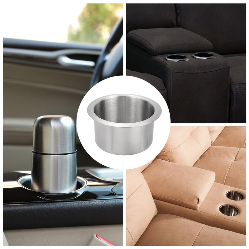 uxcell 2 Pcs 201 Stainless Steel Drop-in Cup, 2.44" x 4.6" Drink Can Holder Poker Table Cup Holder Insert for Sofa Boat Car Marine, Silver 2.44" x 4.6"