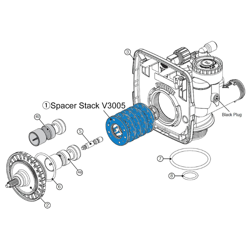 Upgraded Spacer Stack Assembly V3005 compatible with Water Supply Clack WS1 Control Valve Softeners V3005 02 (V3005-02) and Filter Systems