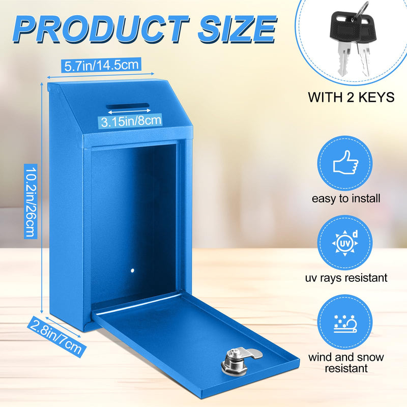 Metal Money Donation Cash Box Collection Safe Suggestion Box with Lock Wall Mounted Mailbox Delivery Ballot Container for Home Office Outdoor Farmstand(Blue,10.24 x 5.71 x 2.95 Inch) 10.24 x 5.71 x 2.95 Inch Blue