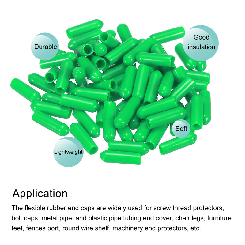 MECCANIXITY 100pcs 4mm Rubber End Caps Cover PVC Vinyl Screw Thread Protector Round Wire Shelf Caps for Screw Bolt Pipe Fence Post, Green 100
