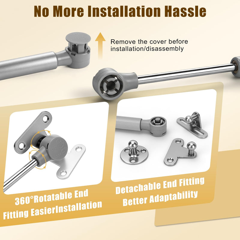 4 Pack 15 Inch Soft Close Gas Struts - 150N/33lb Slow Down Safety Hinges for Heavy Curved, Arched and Flat Lids - Precision Gas Spring for Heavy Lid Soft Closing