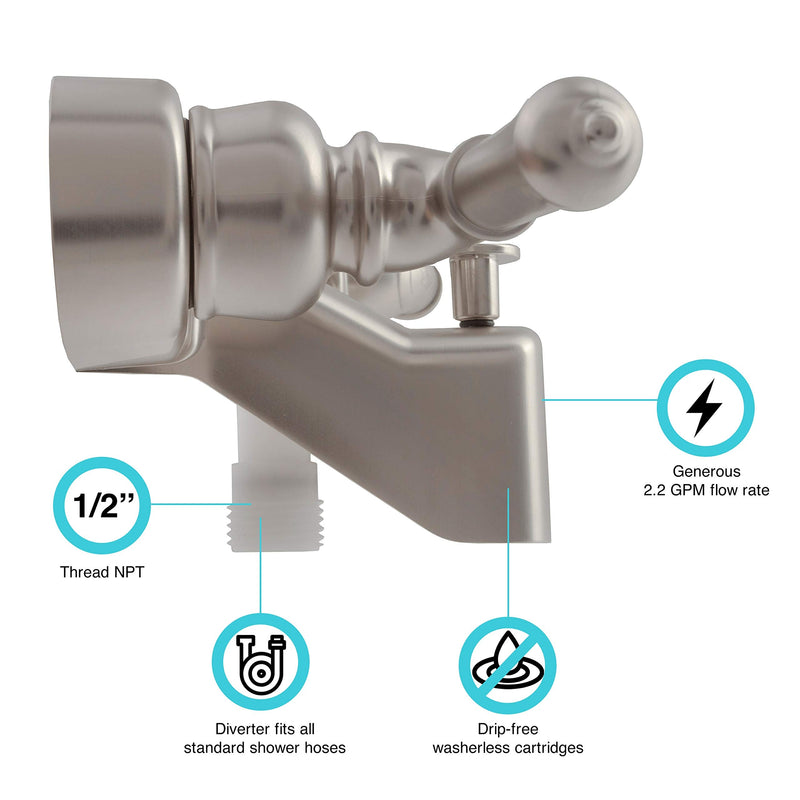 Dura Faucet DF-SA110C-SN RV Tub, Shower Faucet Valve Diverter with Classical Handles (Brushed Satin Nickel) Brushed Satin Nickel