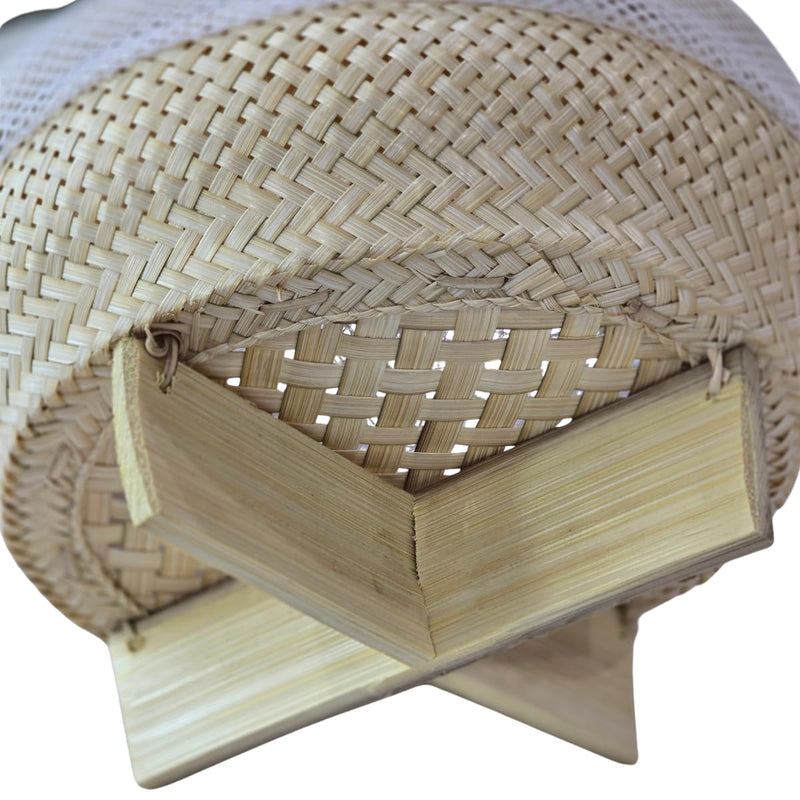 Thai Bamboo Sticky Rice Steaming Basket with Cloth – 7” Wide Traditional Isan Style Cooking Tool – Handmade Natural Bamboo Rice Steamer.