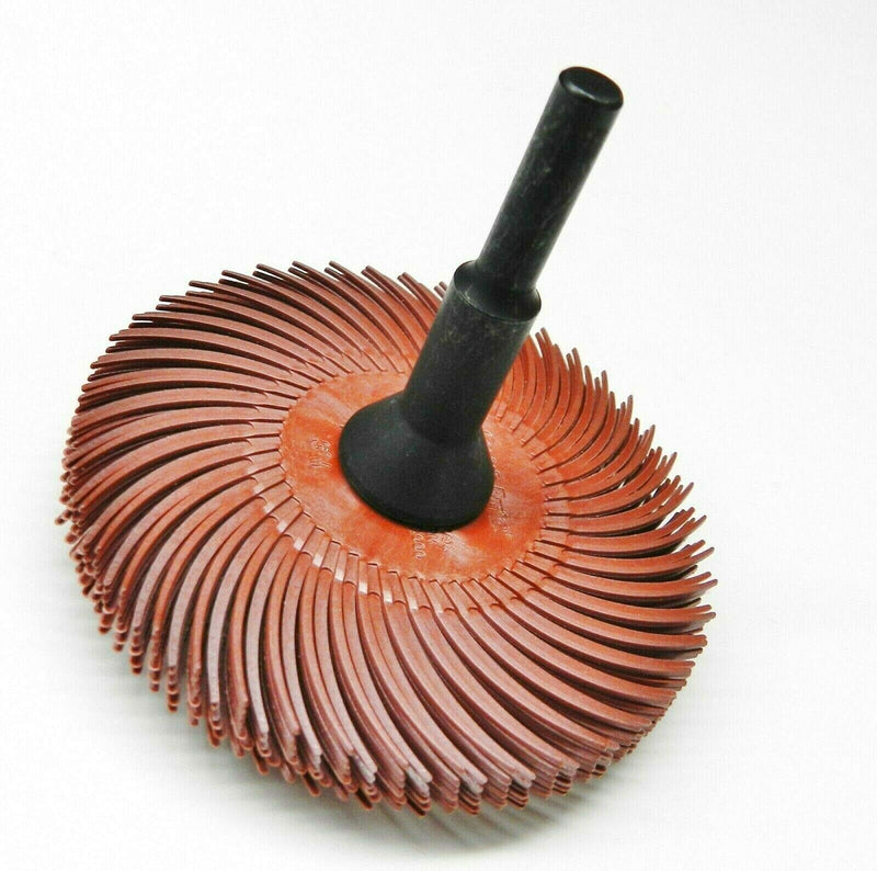 3M Radial Bristle Disc 3" Red 220 Grit with 1/4" Mandrel 6 Brushes and Arbor Set by Jets