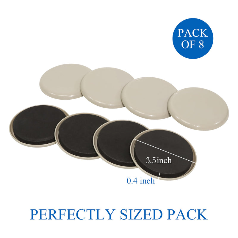 Furniture Sliders 8pcs 3 1/2 inch - Heavy Duty Reusable Round Sliders for Moving Furniture on Carpet, Easily Move Couches/Beds/Armoires 8pcs 3.5" Beige