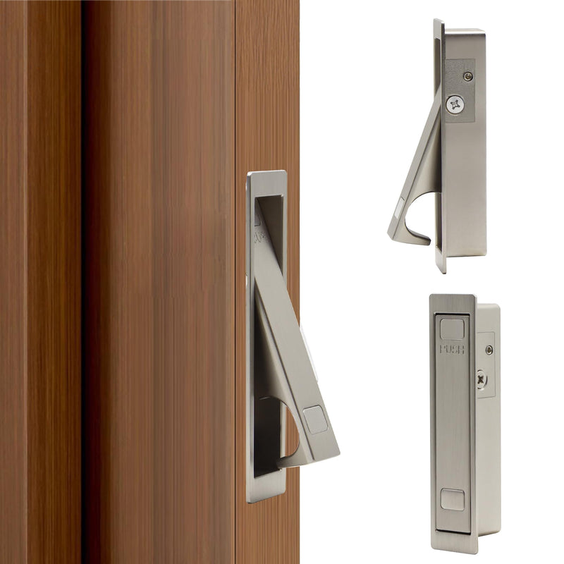 Dontay 4 Pack Pocket Door Pull Handle, Press Finger Edge Pull, Push Flush Mount for Pocket Sliding Bypass Door, Recessed Rectangular Hardware, Low Profile Cabinet Pull (4, Brushed Nickel)