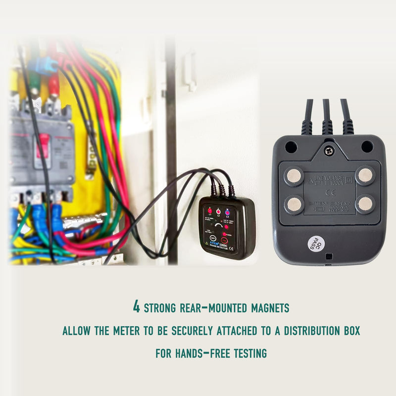 ETCR1000C Non-Contact Phase Sequence Tester Phase Rotation Meter | For insulated wires 0.06-0.6in (1.6-16mm) diameter, suitable for AC 70-1000V phase sequence testing