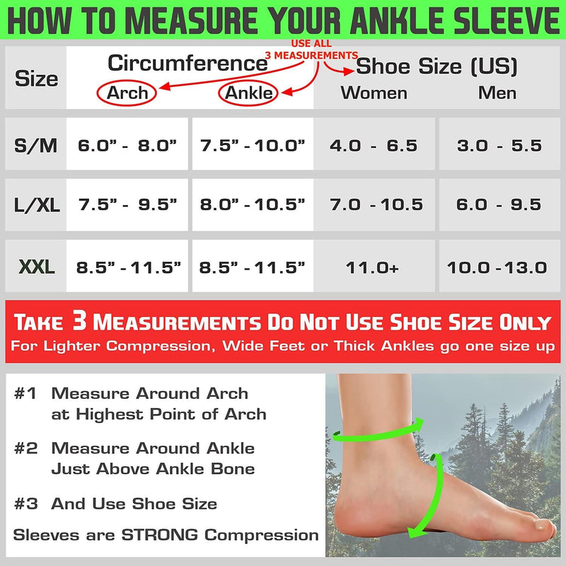 TechWare Pro Ankle Brace Compression Sleeve - Relieves Achilles Tendonitis, Joint Pain. Plantar Fasciitis Sock with Foot Arch Support Reduces Swelling & Heel Spur Pain. Injury Recovery for Sports Black/Black L / XL (see size chart)