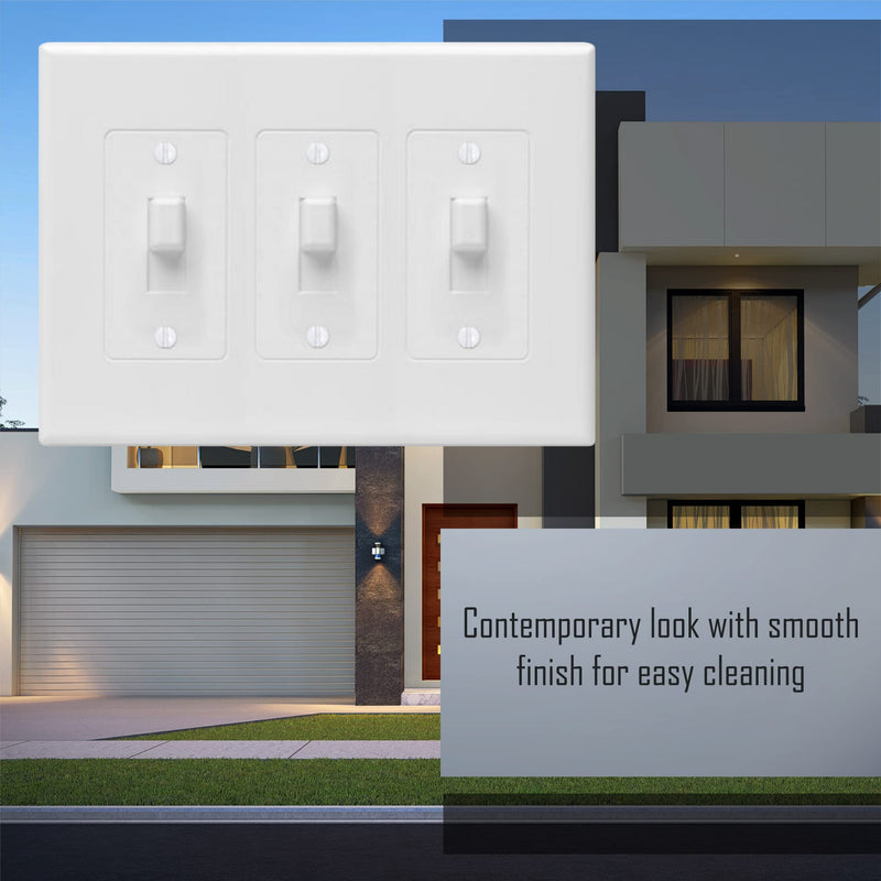 TayMac 2673W 3-Gang MASQUE Decorator Cover, Toggle, White 3 Gang Toggle Switch