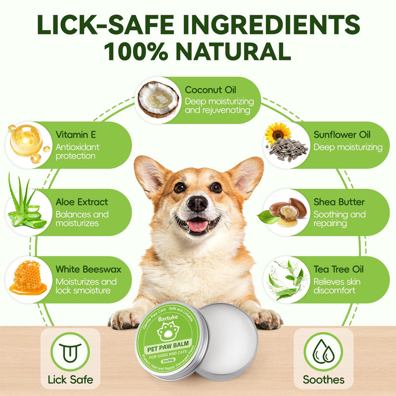 Dog Paw Balm & Nose Balm, Coconut Oil Lick-Safe Dog Paw Pad Protector for Dogs & Cats, Paw Butter, All Natural Ingredients Moisturizer & Soother for Dry Cracked Paw Pads, 1 Pack | 2 oz
