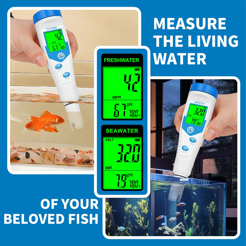 pH Salt Meter for Home, Simultaneous Display of pH TDS for Household Water, 2024 New Upgraded 5 in 1 EC Temp Salt TDS pH Tester for Saltwater Pool,Hot Tubs,Home Brewing,Aquarium, Hydroponics