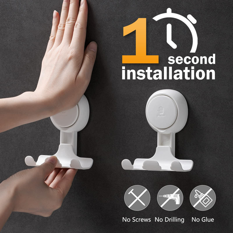 LEVERLOC Razor Holder for Shower 2 Pack, Powerful Suction Cup Shower Hooks for Towel, Loofah, Razor, Squeegee, Damage-Free Wall Hooks, Shaver Holder for Bathroom, Easy to Install and Reuse, White White, Round