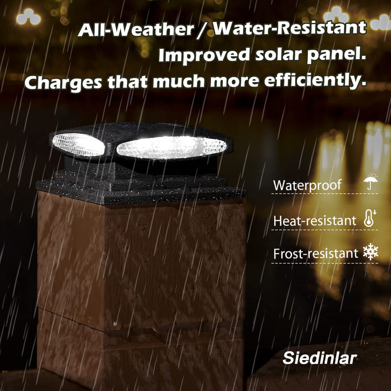 SIEDiNLAR Solar Post Cap Lights Outdoor, 2 Modes 24 LED Solar Powered Fence Deck Light for 4x4 5x5 6x6 Posts Garden Patio Decoration Warm White & Cool White, Black (2 Pack) 2 Pack