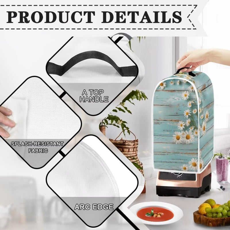 Daisy Blender Cover Teal Wood Appliance Dust Cover Universal for Food Processor Coffee Maker Juice Machine Reusable Protection Cover for Stand Mixer Daisy Teal Wood