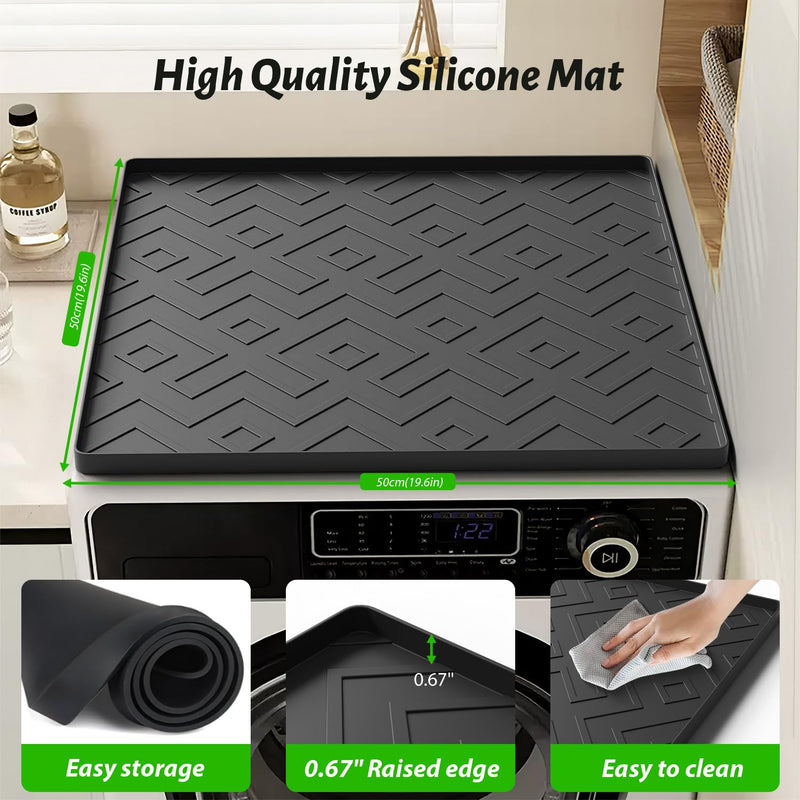 Mini Fridge Silicone Mat 19.7"x19.7"x0.4" - Non-Slip, Spill-Proof, Drip Prevention | Ideal for Refrigerators, Washing Machines, Dryers, Wine Coolers, and Dishwashers Black 19.7' * 19.7'