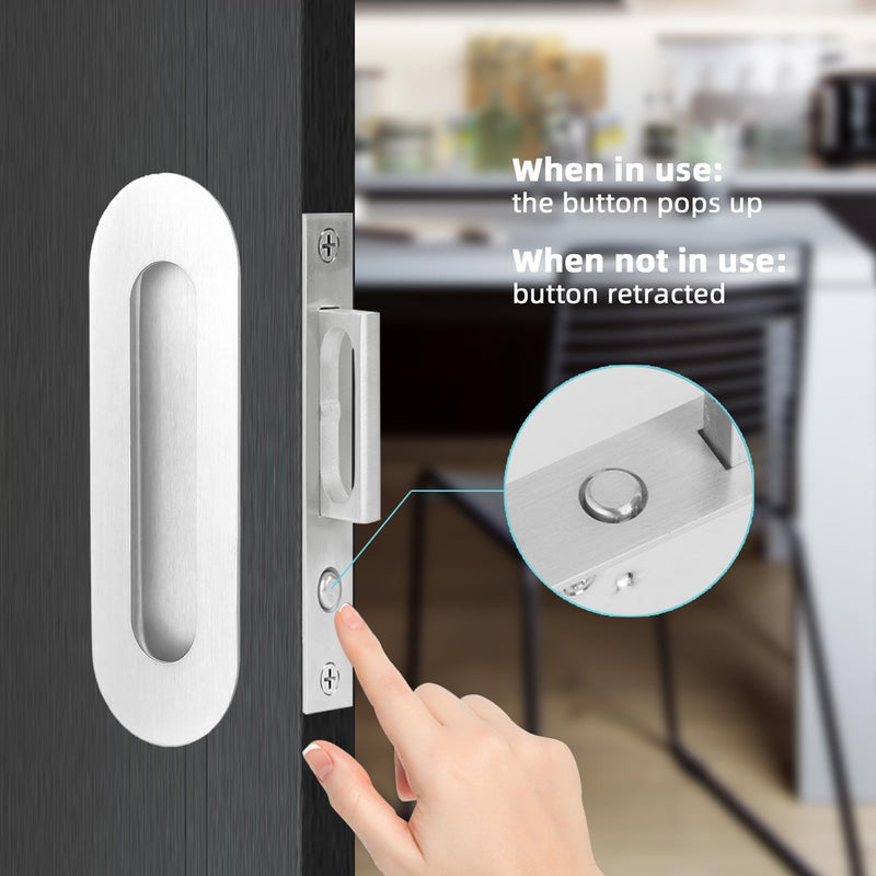 Sliding Pocket Door Hidden Handle, 304 Stainless Steel Pocket Door Hardware, Recessed Flush Finger Pulls, Heavy Duty Edge Pull with Pop Out Ring Pull (Silver, 6 inch) Silver