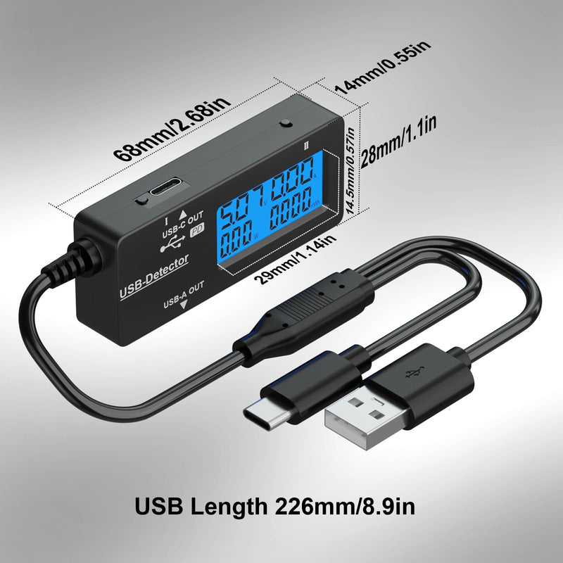 DROK Variable Backlight USB Tester, LCD Display USB C & A Multi Meter, Voltmeter Amp Power Meter Battery Capacity Tester Internal Resistance Battery Level Indicator for Laptop Tablet Phone Power Bank USB A&USB C Black 1