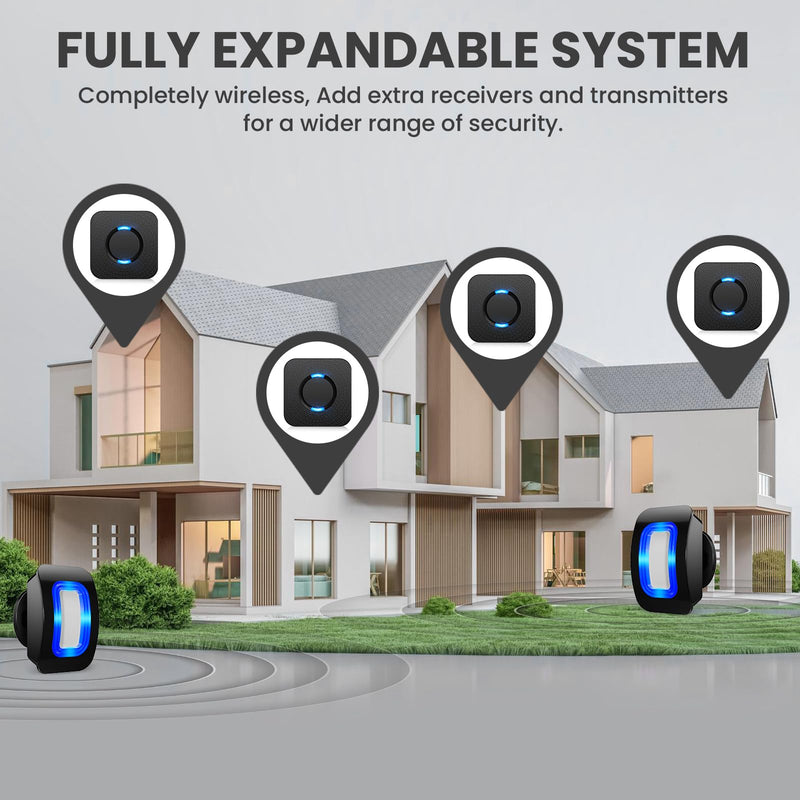 Wireless Motion Sensor LED Light - Motion Detector Alarm Chimes Door Sensor with 500 FT Range Security Alert Monitor System for Home, Business, Store, Office, School A 1 Receiver+2 Sensors