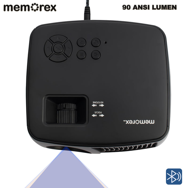 Memorex MX-PJS100 | Bluetooth Projector with 100” Screen | HDMI/USB/AV Inputs | 90 ANSI Lumens, Built-In Speaker, and Wireless Audio Streaming