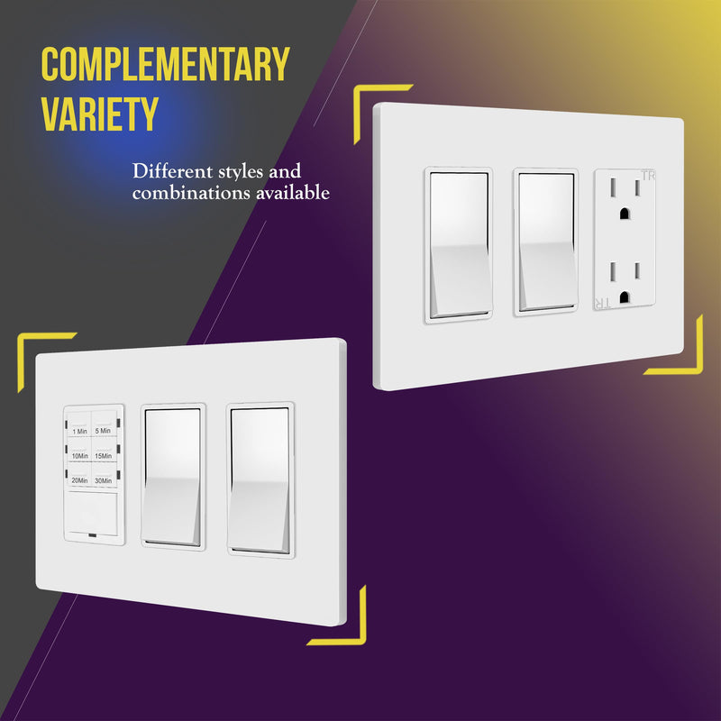 ENERLITES Screwless Decorator Wall Plate Child Safe Cover, Size 3-Gang 4.68" H x 6.53" L, Unbreakable Polycarbonate Thermoplastic, SI8833-W, Glossy, White Standard Size 3 Gang