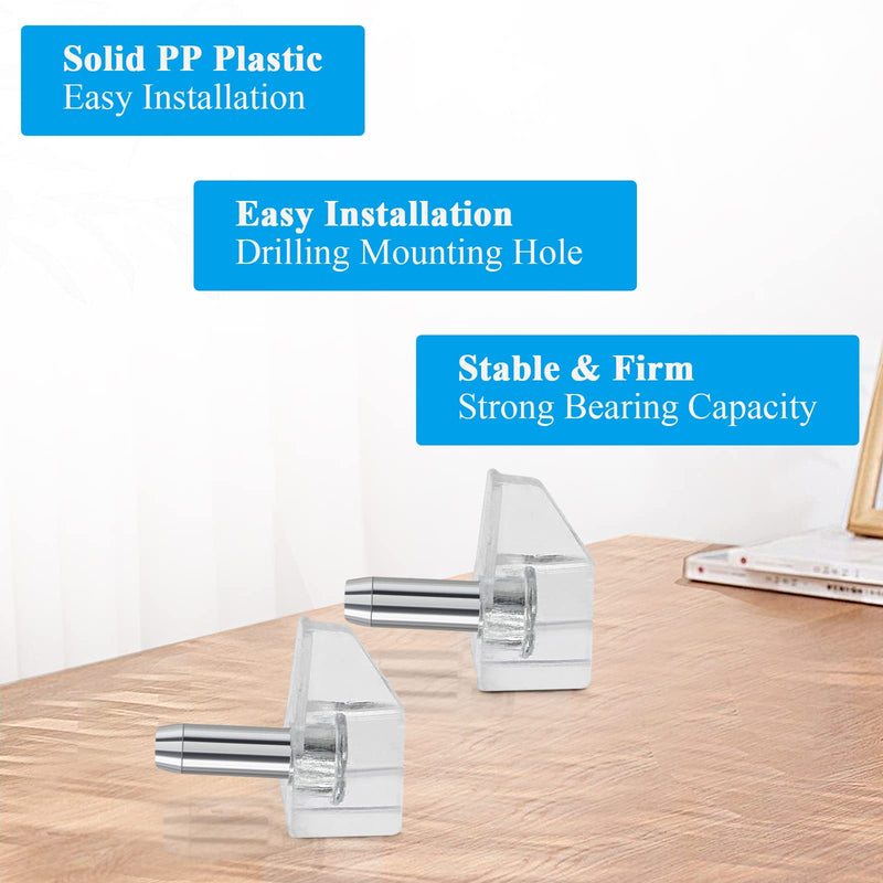 30pcs 1/8 Inch (3mm) Shelf Support Peg, Clear Plastic Cabinet Shelf Pins, Shelf Supports Pins for Closet, Kitchen, Furniture Shelves Holder Pegs 1/8 Inch (3mm) Clear-30pcs
