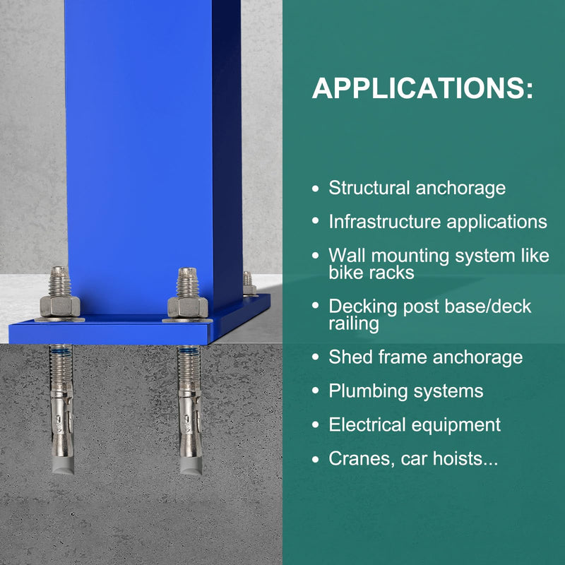 1/2" x 3-3/4" Concrete Anchors (4 Pack) 1/2 inch Wedge Anchors Bolts Stainless Steel 1/2"x3-3/4"
