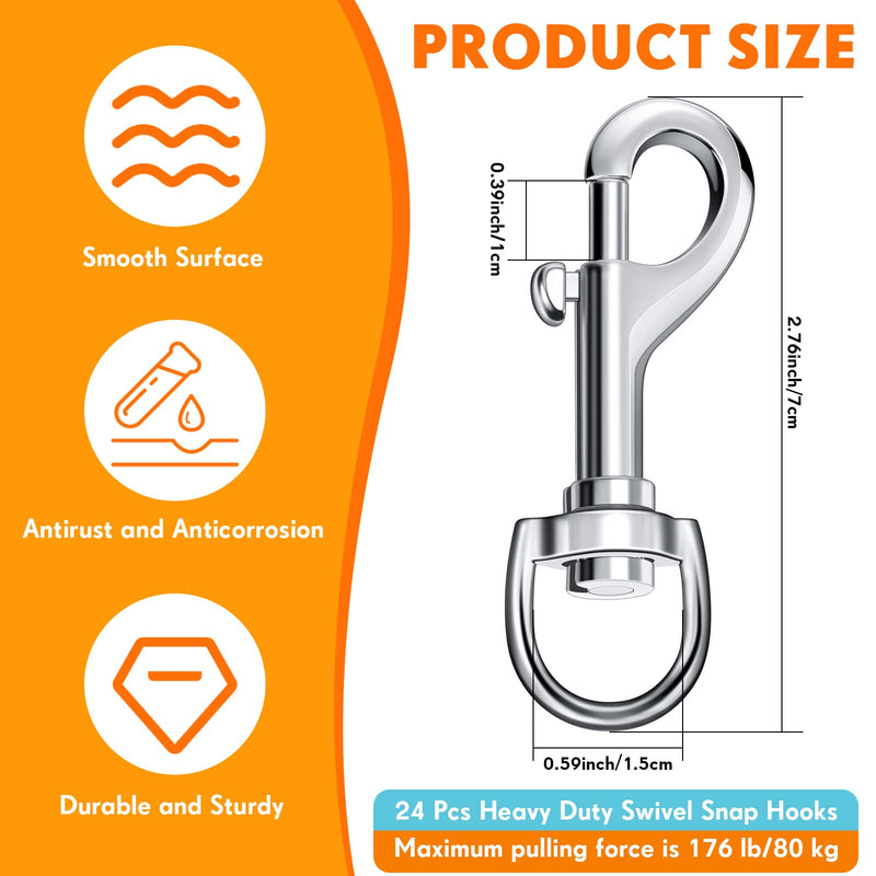 Therwen 24 Pcs Swivel Snap Hooks for Dog Leash Heavy Duty 2.76 Inch Flag Hooks Clasp Single Ended Clip Hooks Multipurpose Bolt Snap for Keychain Camera Strap Linking Pet Leash (Classic Style,0.59") 0.59" Classic Style - NewNest Australia