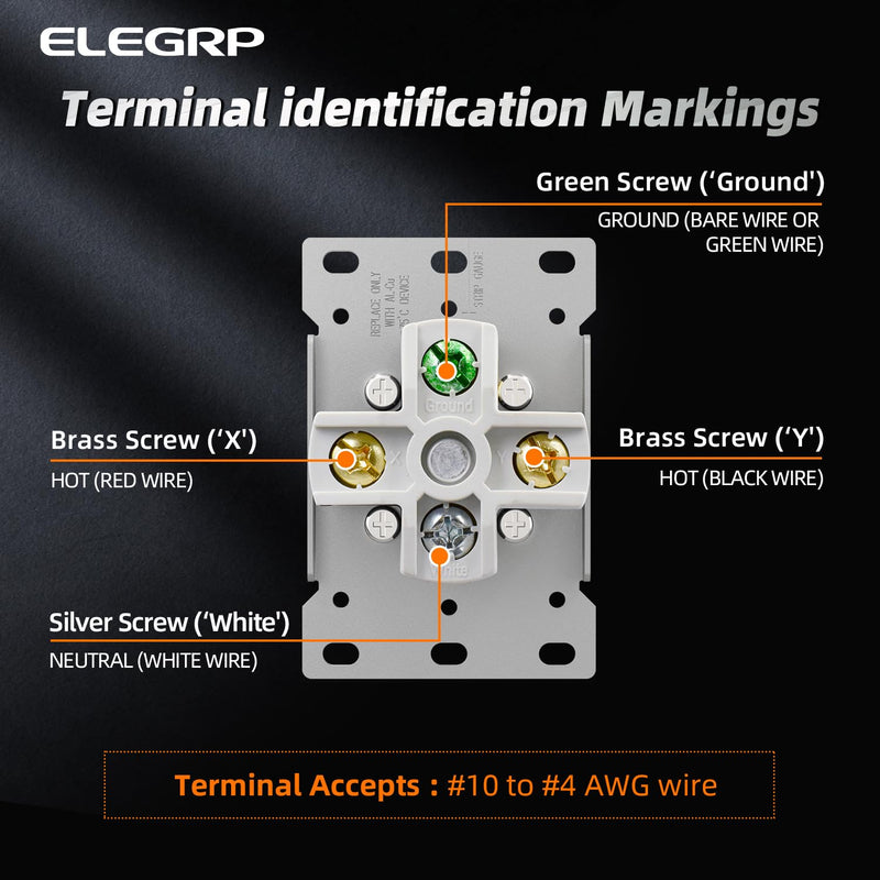 ELEGRP White 30 Amps 125/250V Dryer Outlet, Flush Mounting Power Outlet, NEMA 14-30R, Straight Blade Heavy Duty Dryer Receptacle, Grounding, 3 Pole 4 Wire, UL Listed, 1 Pack NEMA 14-30R Outlet