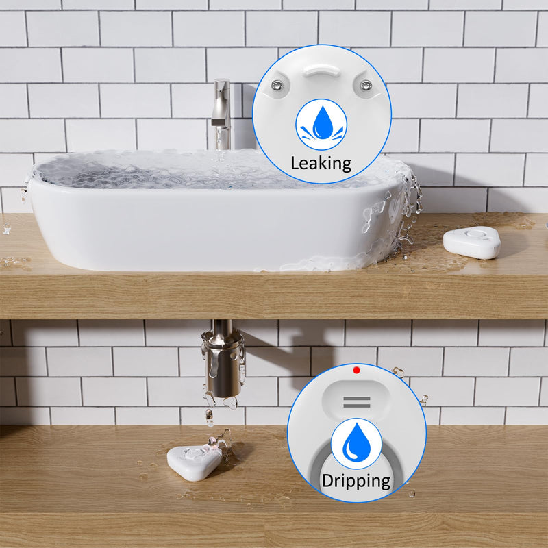 Stechro Water Leak Detectors for Home 120dB Adjustable Alarm, Water Sensor Alarm Leak Detector for Basement/ Bathroom/Laundry Room/ Kitchen Water Alarms (Battery Operated) 1 Sensor White