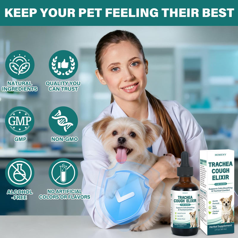 Collapsed Trachea Treatment for Dogs, Trachea Support Drops, Respiratory Support Supplement, Helps Maintain Calm Breathing & Airway Comfort, Relieve Nighttime Dry Wet Cough - 60mL (Chicken Flavor)