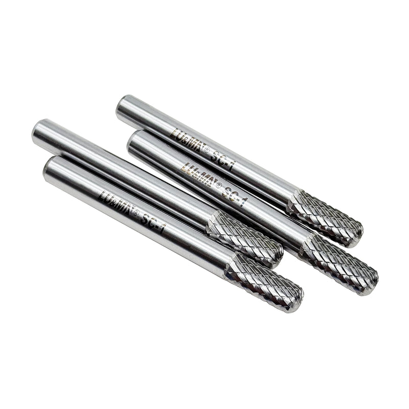 Tungsten Carbide Burr Cylinder Ball Nose Shape SC-1 Double Cut Rotary Burr File (1/4" Cutter Dia X 5/8" Cutter Length) with 1/4'' Shank, 4PCS Bundle by LU&MN 4