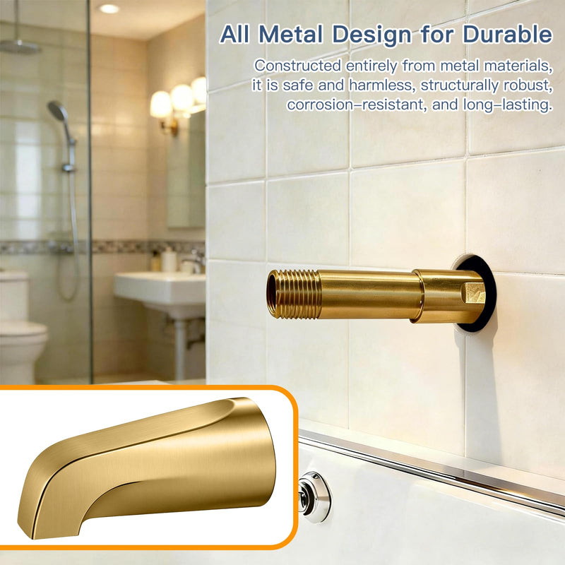 Tub Spout without Diverter, Slip-On Tub Spout, Heavy Duty All Metal Bathtub Faucet with brass,Shower Slip-on Bathtub Faucet for 1/2 Inch Copper Pipe,5-3/8 Inch Bath Tub Faucet Replacement,Brushed Gold Brushed Gold