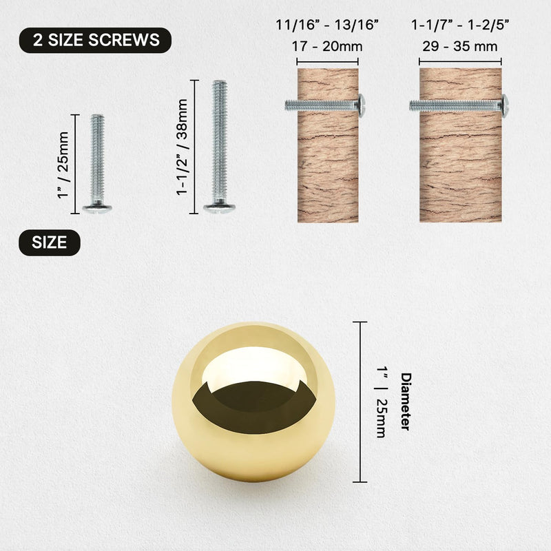 10 Pack Polished Gold Ball Cabinet Knobs 1 Inch(25mm) Diameter Zinc Alloy Shiny Gold Drawer Dresser Pulls Polished Brass Kitchen Cupboard Handles Bathroom Furniture Hardware