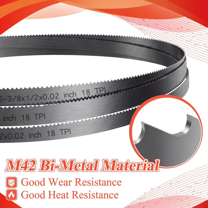 5 Pack 35-3/8 Inch Portable Band Saw Blades - 18 TPI, 1/2'' Width, 0.020'' Thickness, Bi-Metal Replacement Bandsaw Blades 35-3/8''