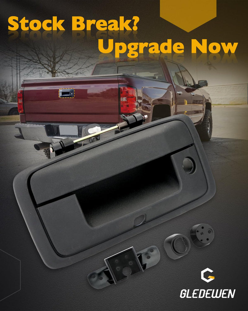 Tail Gate Handle Kit, Compatible with 2014-2015 Chevy Silverado & GMC Sierra 1500 2500 3500 HD, Exterior Rear Tailgate Liftgate Latch Lock Handle with Keyhole & Camera Hole, OE# 23448681, 23128692