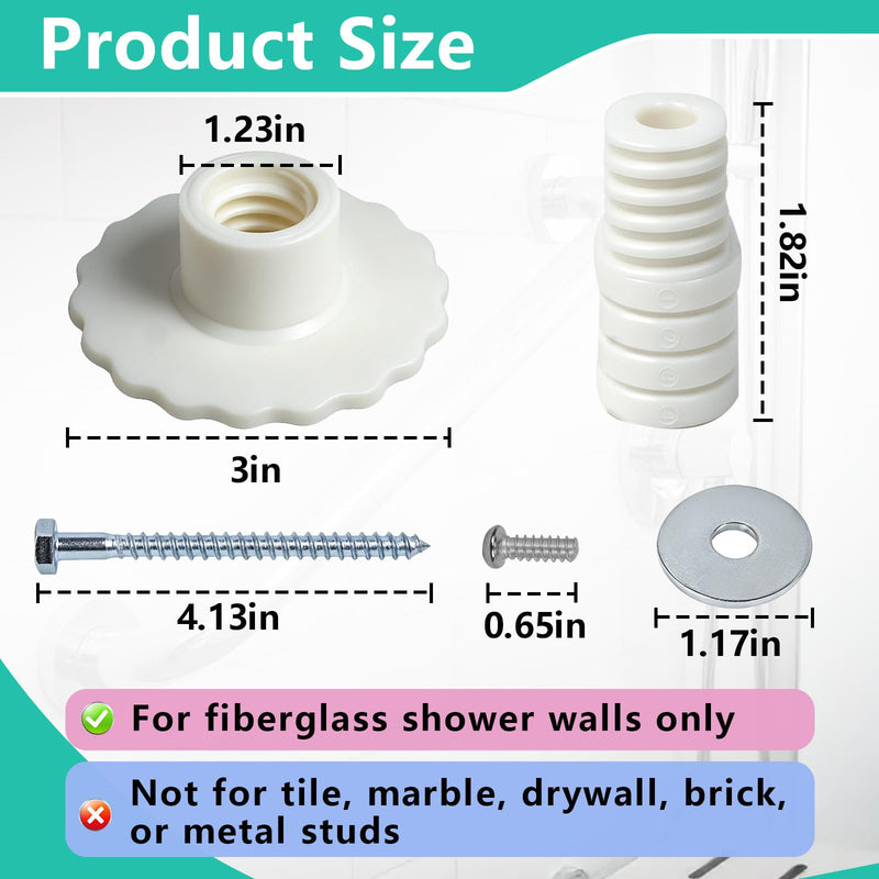 Grab Bar Mounting Kit for Fiberglass Showers(1 Set) | Grab Bar Mounting Kit with Adjustable Spacers (Fits 15/16" to 2-1/8"), for Installing Handrails to Walls White 1SET