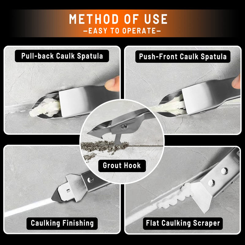 Caulking Tool Kit Stainless Steel Grout Removal Tool,4 in 1 Tile Caulk Remover Tool,Silicone Scraper Caulk Finishing Tools for Kitchen Bathroom Floor Sealant Caulk Window Sink Joint