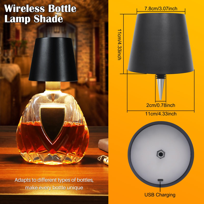 Wireless Bottle Lamp, Adjustable Brightness 3 Color Wine Bottle Light with 2500 mAh Battery, Touch Control Rechargeable Metal Waterproof Table Lamp for Dining Room/Bedroom/Bar, Black Black 3 Color 1PCS