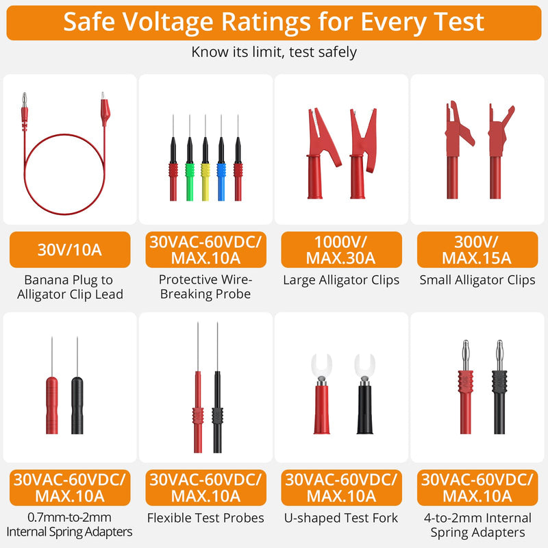 Neoteck Multimeter Leads,43pcs Back Probe Test Lead Kit with Alligator Clips Electrical,CAT II 600V,Pure Copper Leads with PVC Insulation,5 Color Probes,for Automotive Circuit & Home Appliance Testing