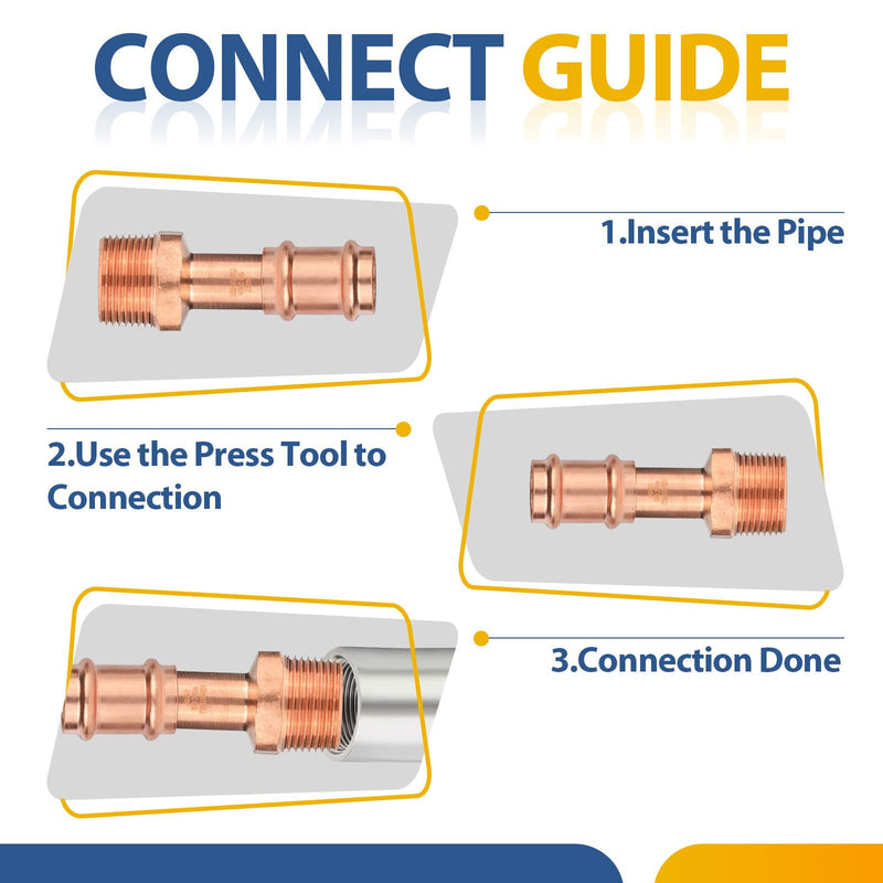 5PACK GUOFIS Copper 1/2" FTG x3/4" Male Street Adapter Fitting(PRESS063-5) 5 1/2" FTG x 3/4" MPT