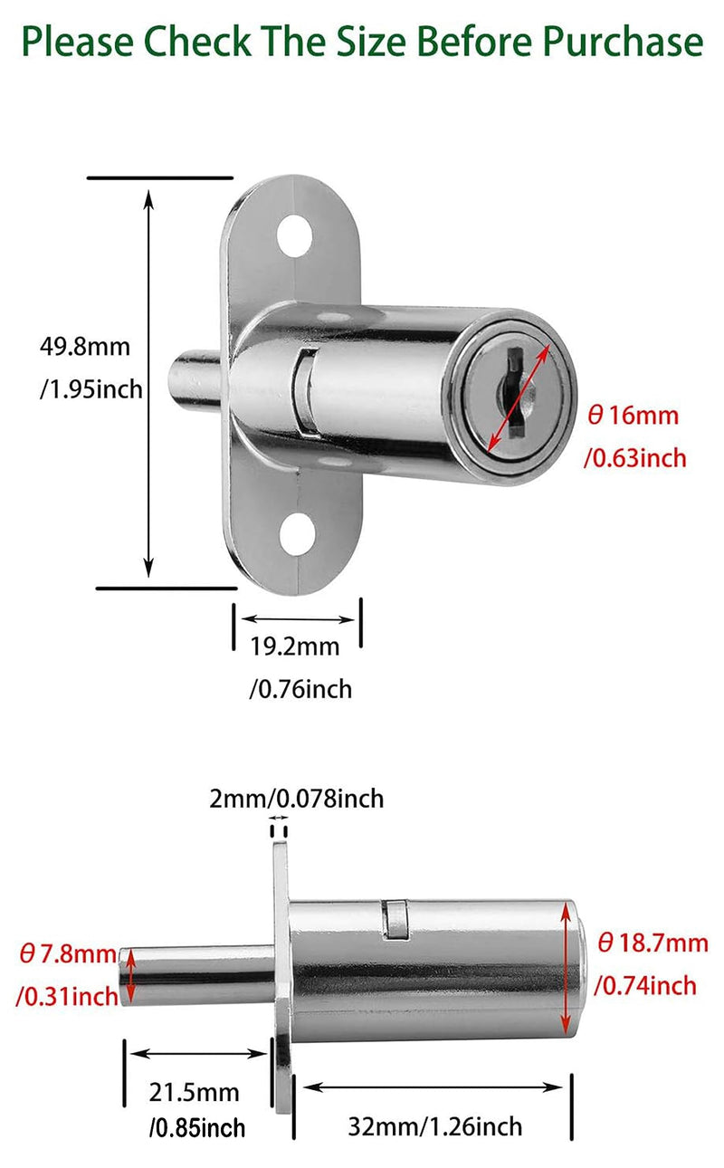 Push Plunger Lock XIEHE 105 Sliding Cabinet Door Lock with 2 Keys (4PACK-D0.7*L1.2inch) Keyed Alike 32mm, Keyed Alike Chrome, 4PACK
