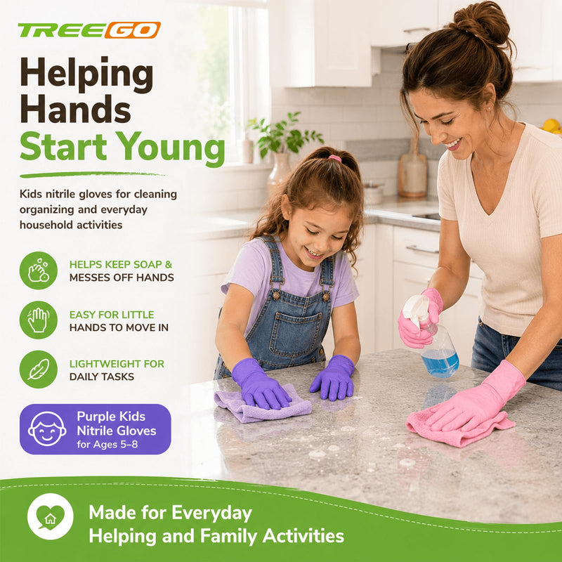 TREEGO Kids Disposable Nitrile Gloves, Lavender, Latex Free, 100 Count Lavender 100 X-Small
