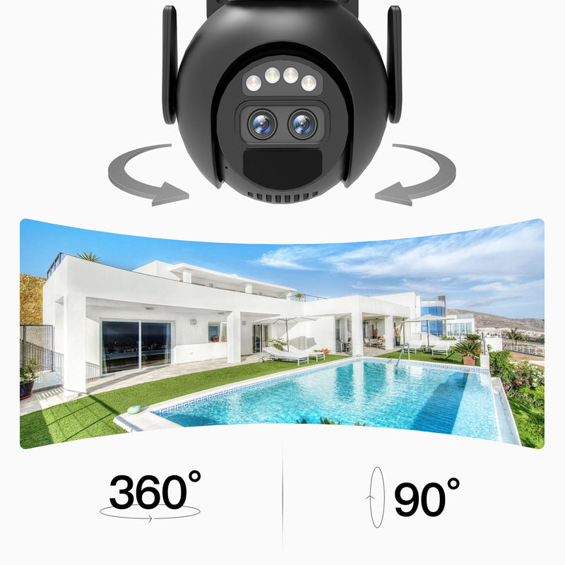 BEENOCAM Solar Security Cameras Wireless Outdoor, 360° PTZ Camera with Spotlight Siren/Motion Detection/Human Tracking/Color Night Vision/2.4GHz Wi-Fi/2-Way Audio/Waterproof
