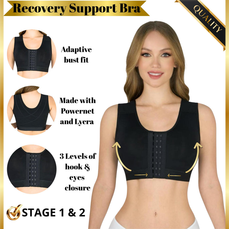Post Surgical Bra Front Closure Compression Bra for Breast Augmentation Recovery Women X-Large Black