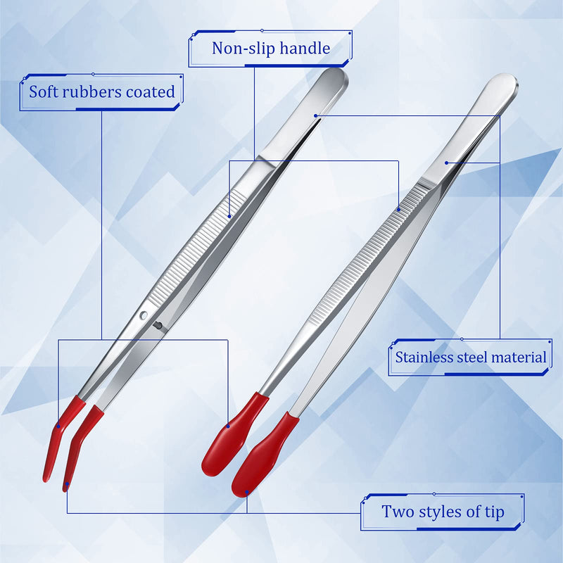 Honoson 4 Pieces Rubber Tipped Tweezers PVC Silicone Tip Tweezers Coated Flat and Bent Tip Forceps for Lab Industrial Jewelry Craft Coin Stamp Tongs(Red) Red
